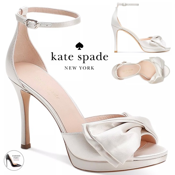kate spade Shoes - Kate Spade Bridal Bow Ivory Satin Platform Sandal Stiletto Heel Evening Pumps